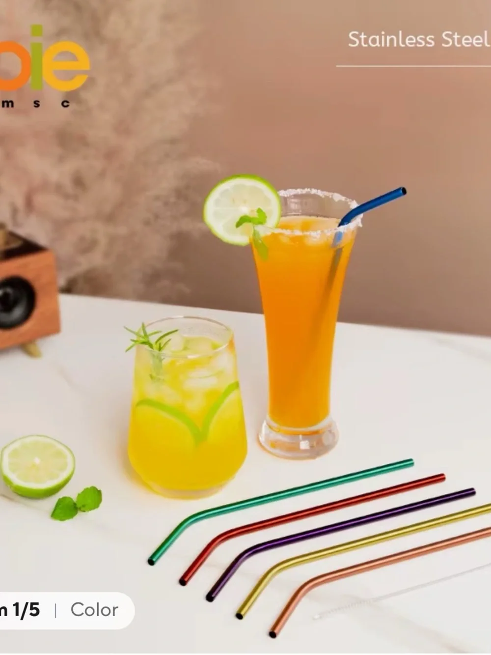 Joie Rainbow Metal Bent Straws - Red, Orange, Yellow, Green, Blue, Purple, Pink